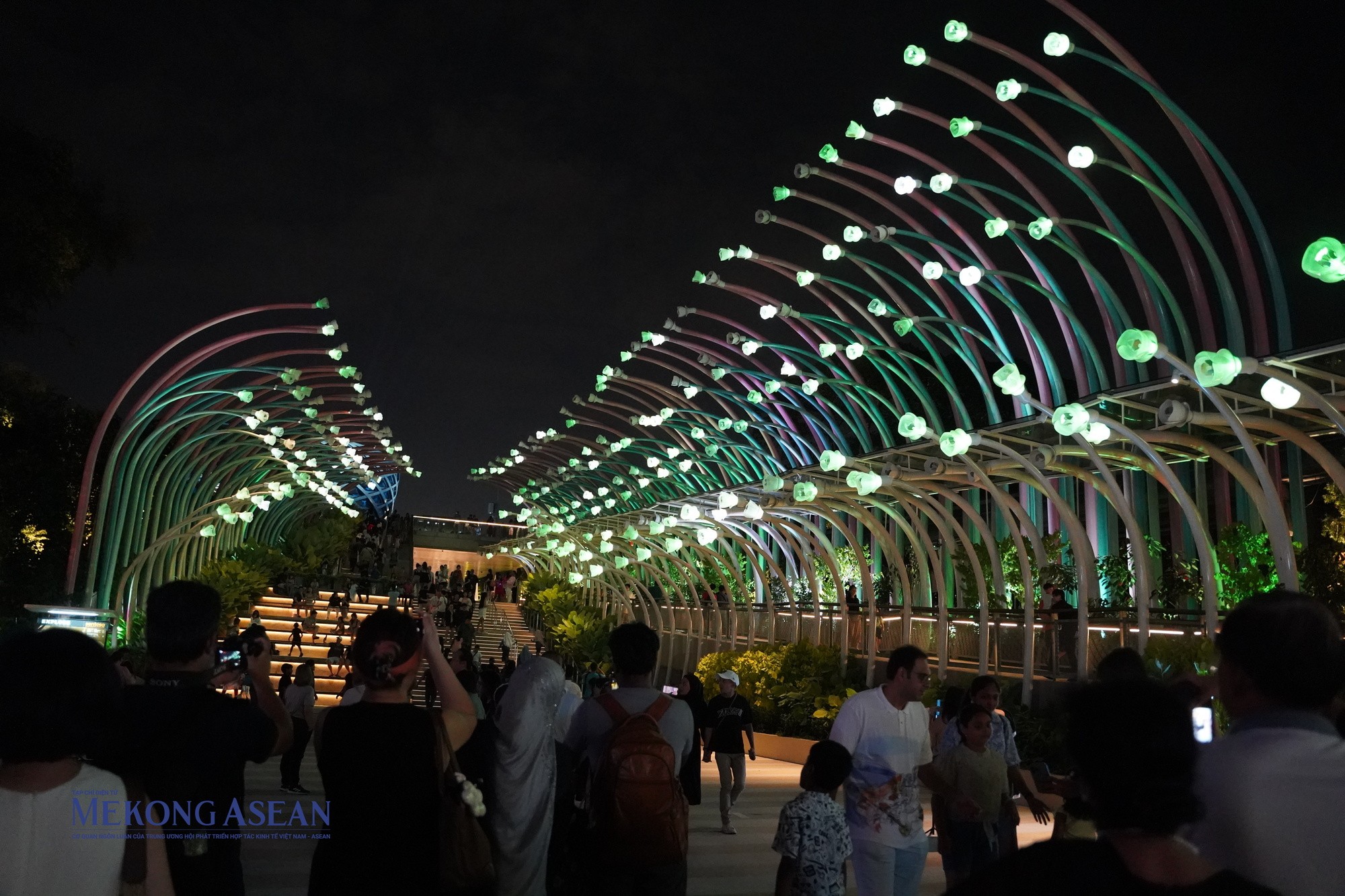 Lối đi bộ Sensoryscape lung linh sắc màu vào ban đêm. Ảnh: Thảo Ngân - Mekong ASEAN.