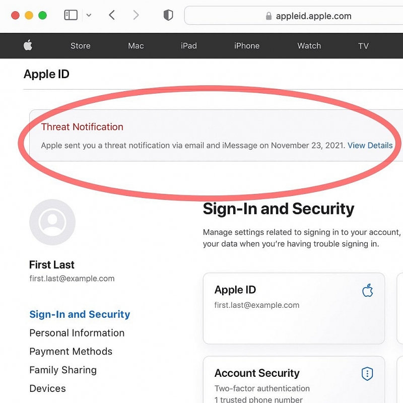 Apple gửi cảnh báo bảo mật tới người dùng.