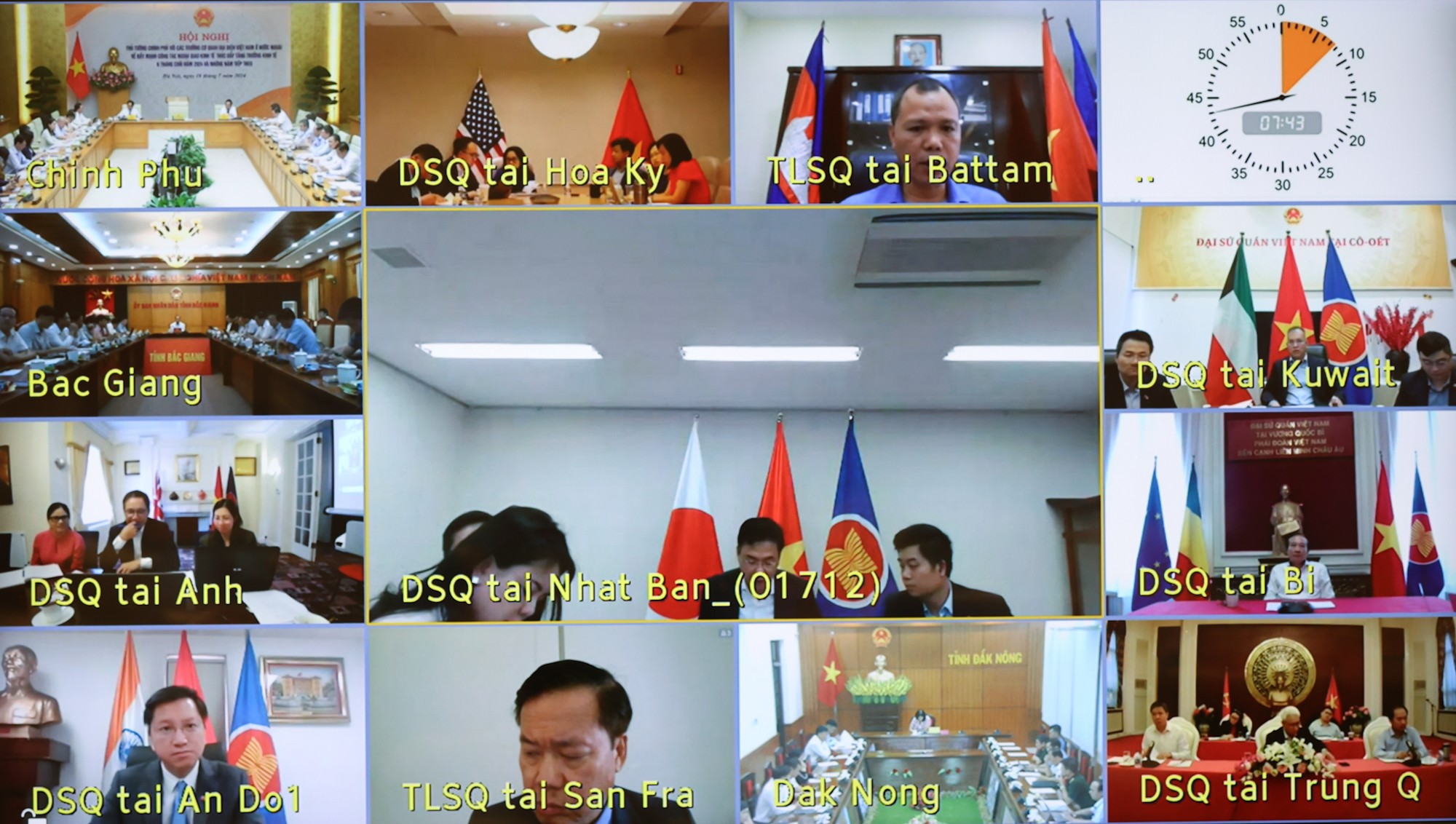 Các trưởng cơ quan đại diện Việt Nam ở nước ngoài  tham gia họp trực tuyến. Ảnh: VGP.