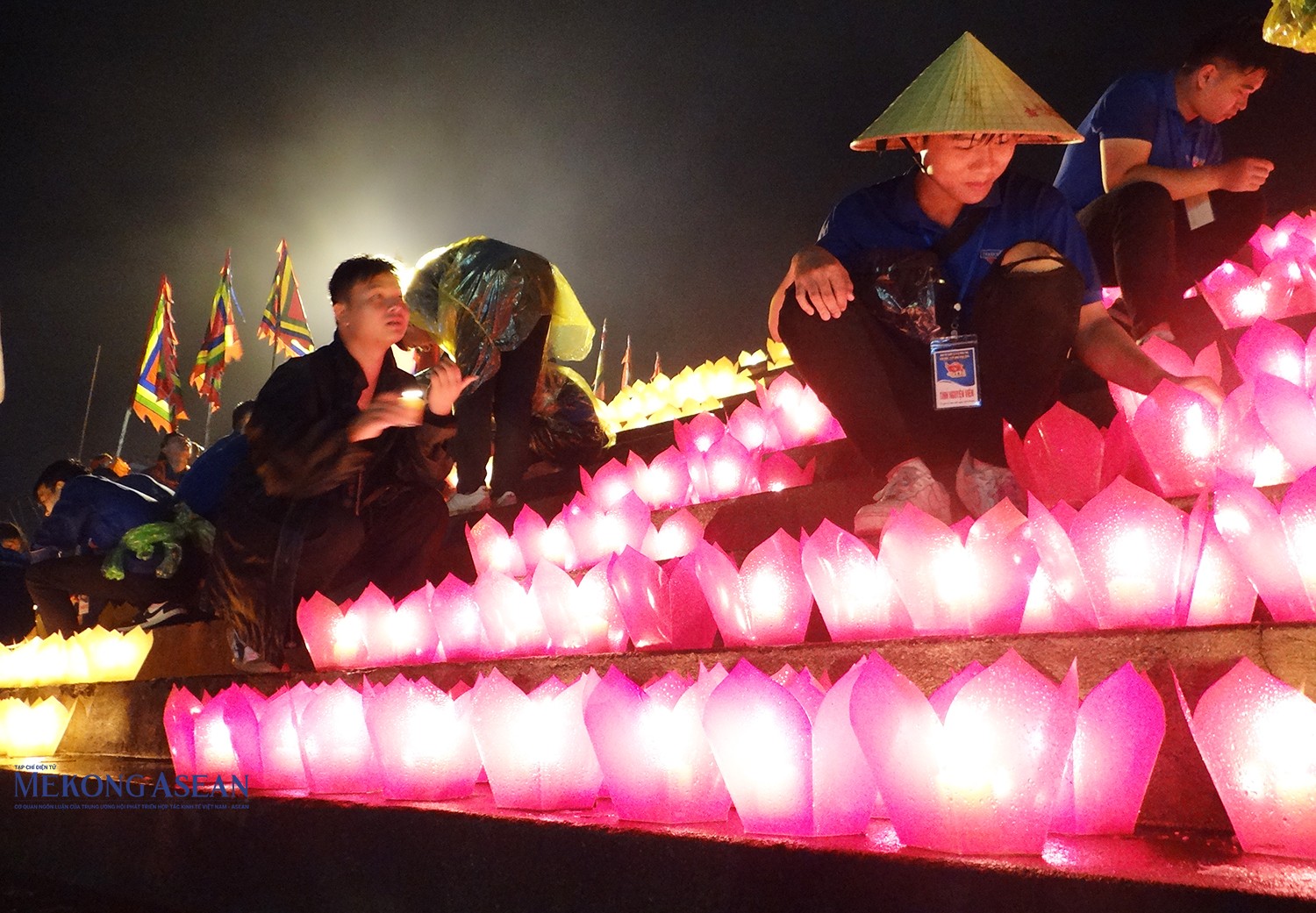 Những bông hoa đăng được thắp sáng.