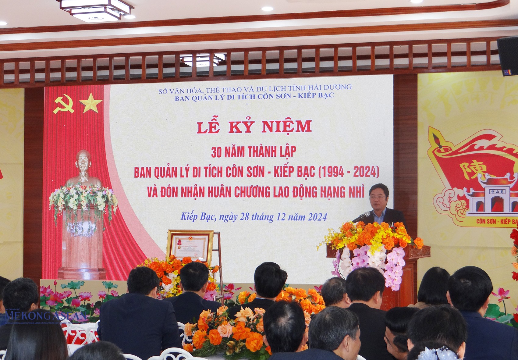 Ông Nguyễn Thành Trung, Giám đốc Sở Văn hóa, Thể thao và Du lịch tỉnh Hải Dương phát biểu tại buổi lễ.