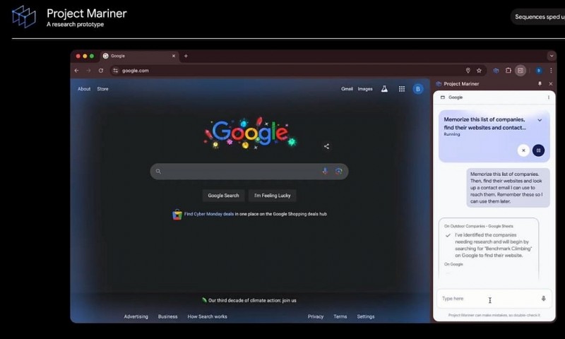 Project Mariner là một dự án nghiên cứu đột phá mới của Google DeepMind, đánh dấu bước tiến quan trọng trong lĩnh vực trợ lý AI tương tác web. Ảnh: Google.