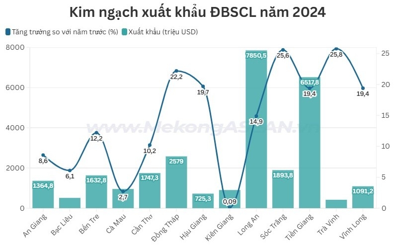 ĐBSCL xuất siêu hơn 14 tỷ USD năm 2024, Long An dẫn đầu về xuất khẩu