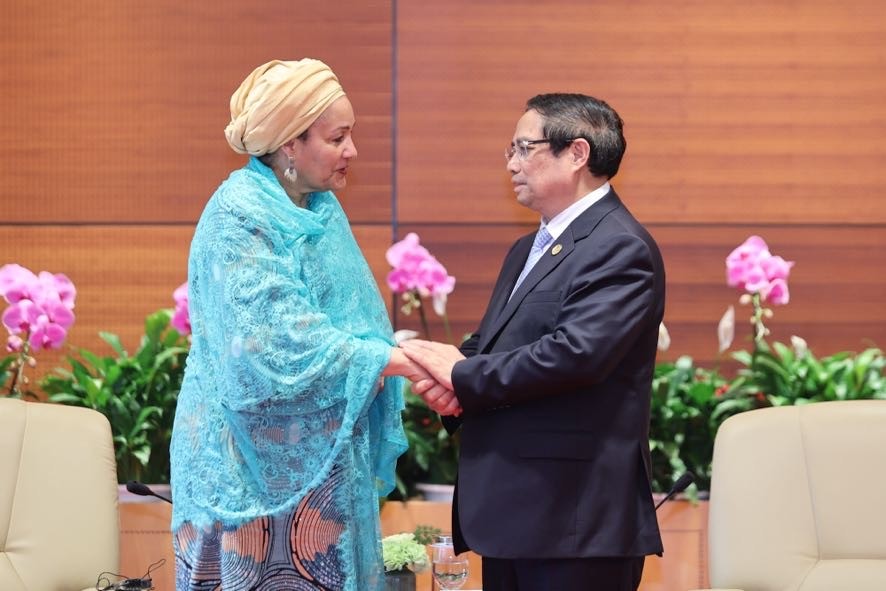 Thủ tướng Phạm Minh Chính tiếp Phó Tổng Thư ký Liên Hợp Quốc Amina Mohammed. Ảnh: VGP.