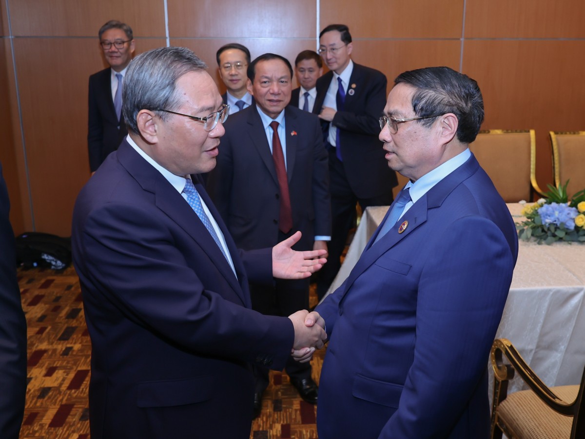 Thủ tướng Chính phủ Phạm Minh Chính và Thủ tướng Quốc vụ viện Trung Quốc Lý Cường. Ảnh: VGP.