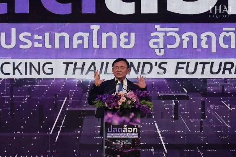 Ông Thaksin Shinawatra tại hội thảo “Tháo gỡ tương lai Thái Lan” tối 17/7. Ảnh: X/@ThaiEnquirer