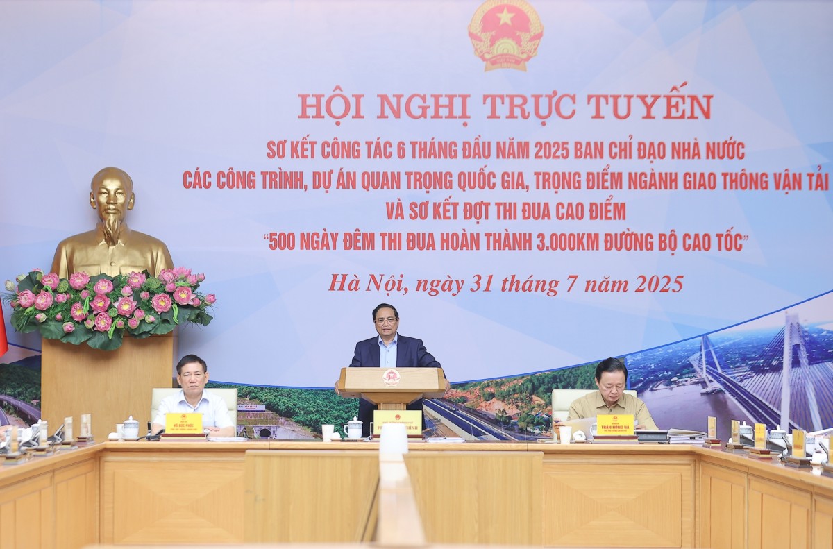 Thủ tướng Phạm Minh Chính chủ trì Hội nghị trực tuyến sơ kết công tác 6 tháng đầu năm 2025 của Ban Chỉ đạo nhà nước các công trình, dự án quan trọng quốc gia, trọng điểm ngành giao thông vận tải,