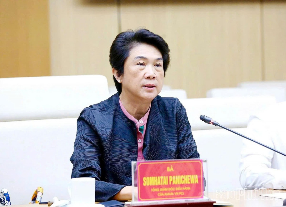 Bà Somhatai Panichewa, Tổng giám đốc điều hành Amata phát biểu tại buổi làm việc. Ảnh: Amata.