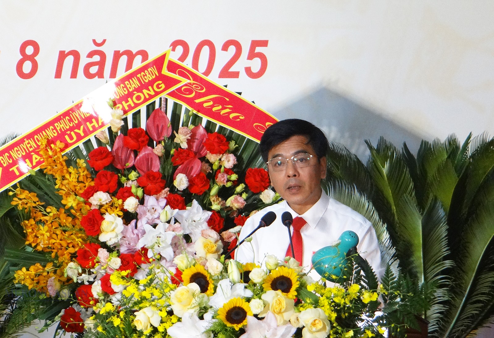 Ông Lê Xuân Dũng, Bí thư Đảng ủy xã Tuệ Tĩnh phát biểu tại đại hội.