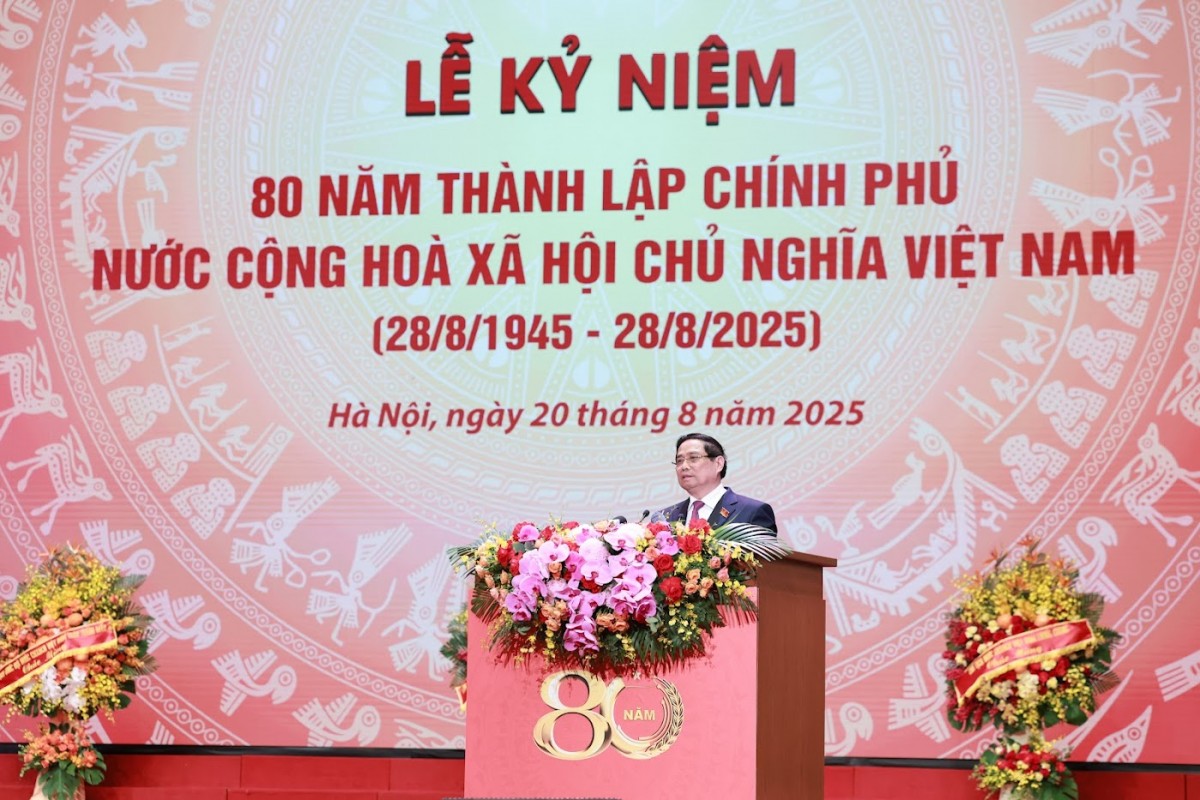 Thủ tướng Chính phủ Phạm Minh Chính trình bày diễn văn tại Lễ kỷ niệm 80 năm thành lập Chính phủ (28/8/1945 – 28/8/2025) - Ảnh: VGP