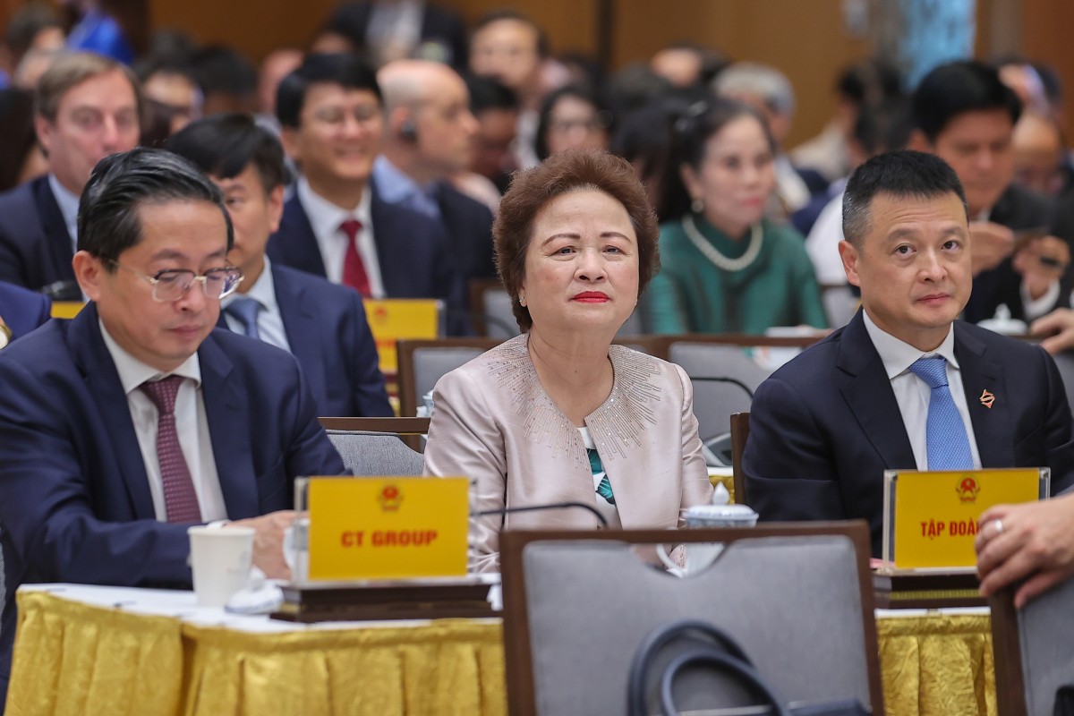 Đại diện các doanh nghiệp trong và ngoài nước dự và phát biểu tại buổi gặp mặt - Ảnh: VGP