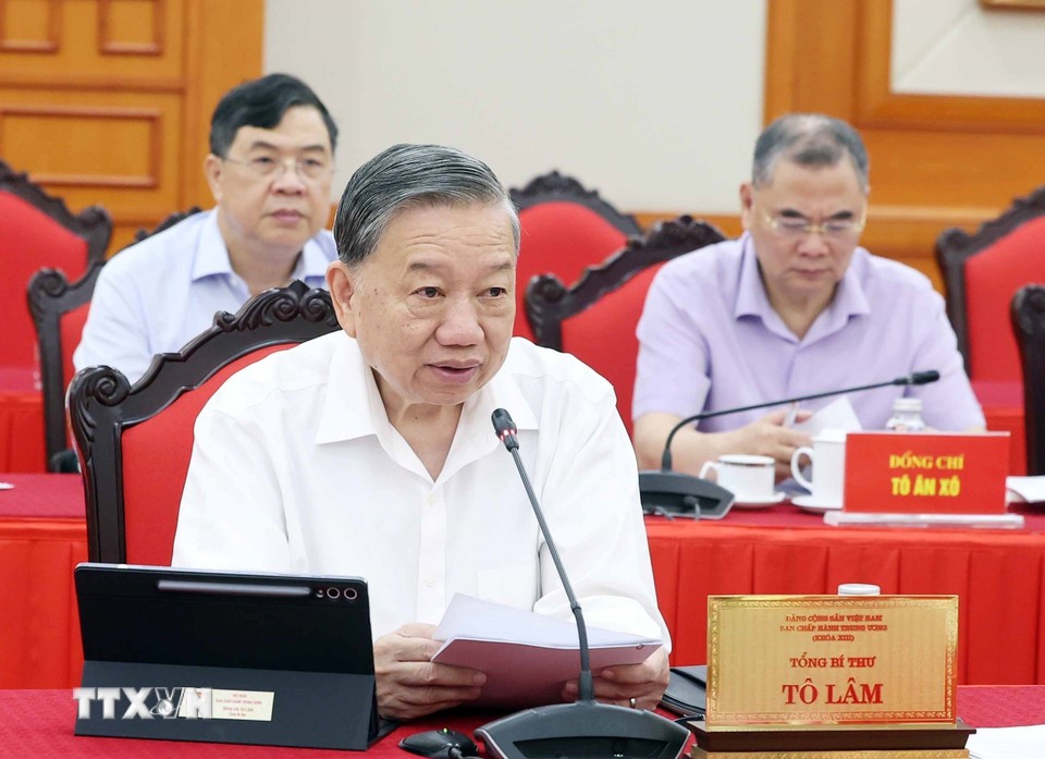 Tổng Bí thư Tô Lâm kết luận buổi làm việc. Ảnh: TTXVN.