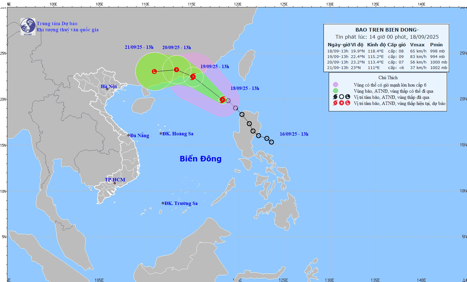 Hướng đi của bão Mitag. Ảnh: