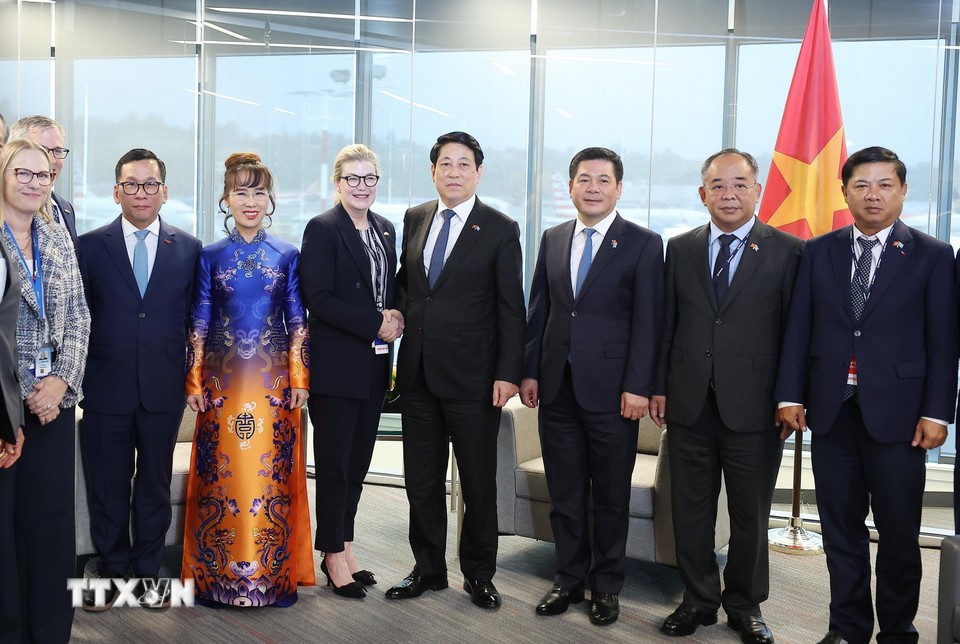 Chủ tịch nước Lương Cường với các đại biểu trong buổi tiếp Boeing