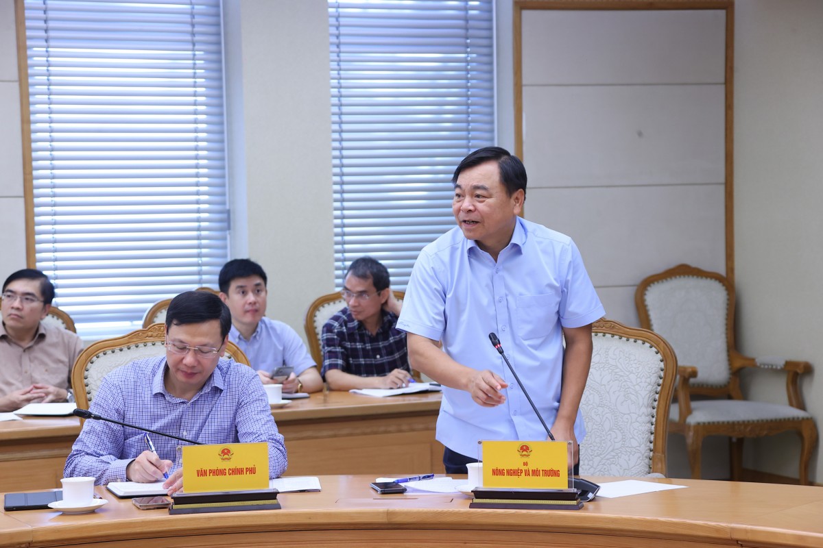 Thứ trưởng Bộ Nông nghiệp và Môi trường Nguyễn Hoàng Hiệp đề nghị các địa phương cũng phải tập trung gia cố đê điều xung yếu. Ảnh: VGP.
