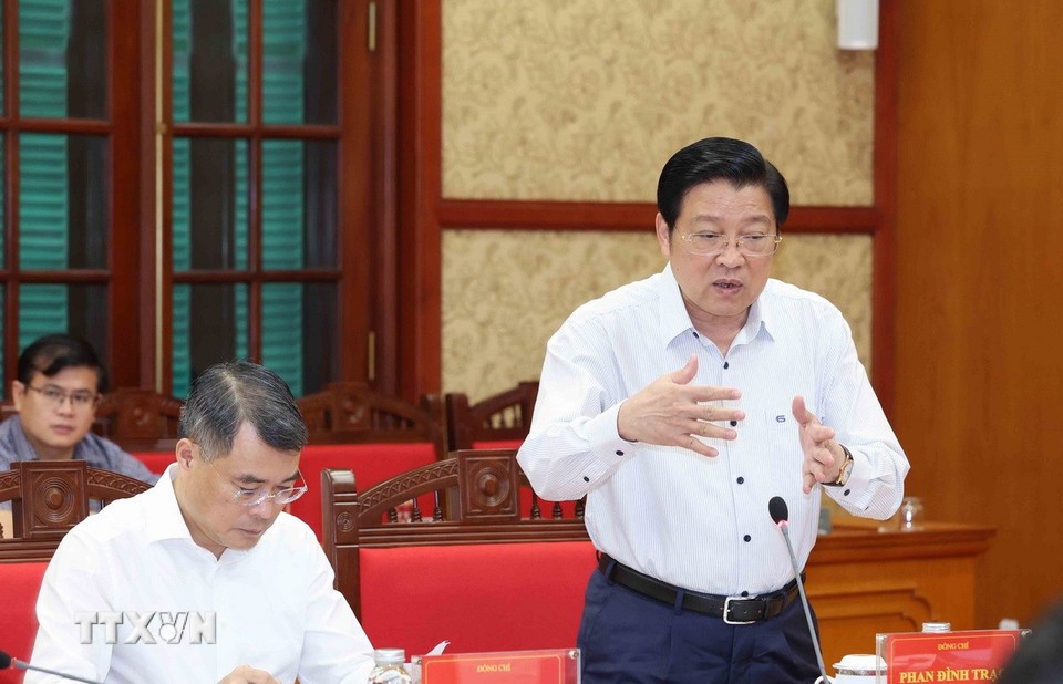 Trưởng Ban Nội chính Trung ương Phan Đình Trạc, Phó Trưởng Ban Thường trực Ban Chỉ đạo Trung ương về phòng, chống tham nhũng, lãng phí, tiêu cựcphát biểu tại cuộc họp - Ảnh: TTXVN