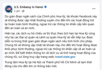 Đại sứ quán Mỹ tại Việt Nam ra thông báo sau khi Chính phủ Mỹ đóng cửa