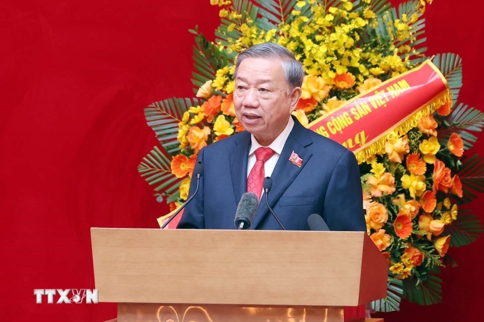 Tổng Bí thư Tô Lâm phát biểu tại Đại hội đại biểu Đảng bộ Công an Trung ương lần thứ VIII, nhiệm kỳ 2025 - 2030. Ảnh: TTXVN.