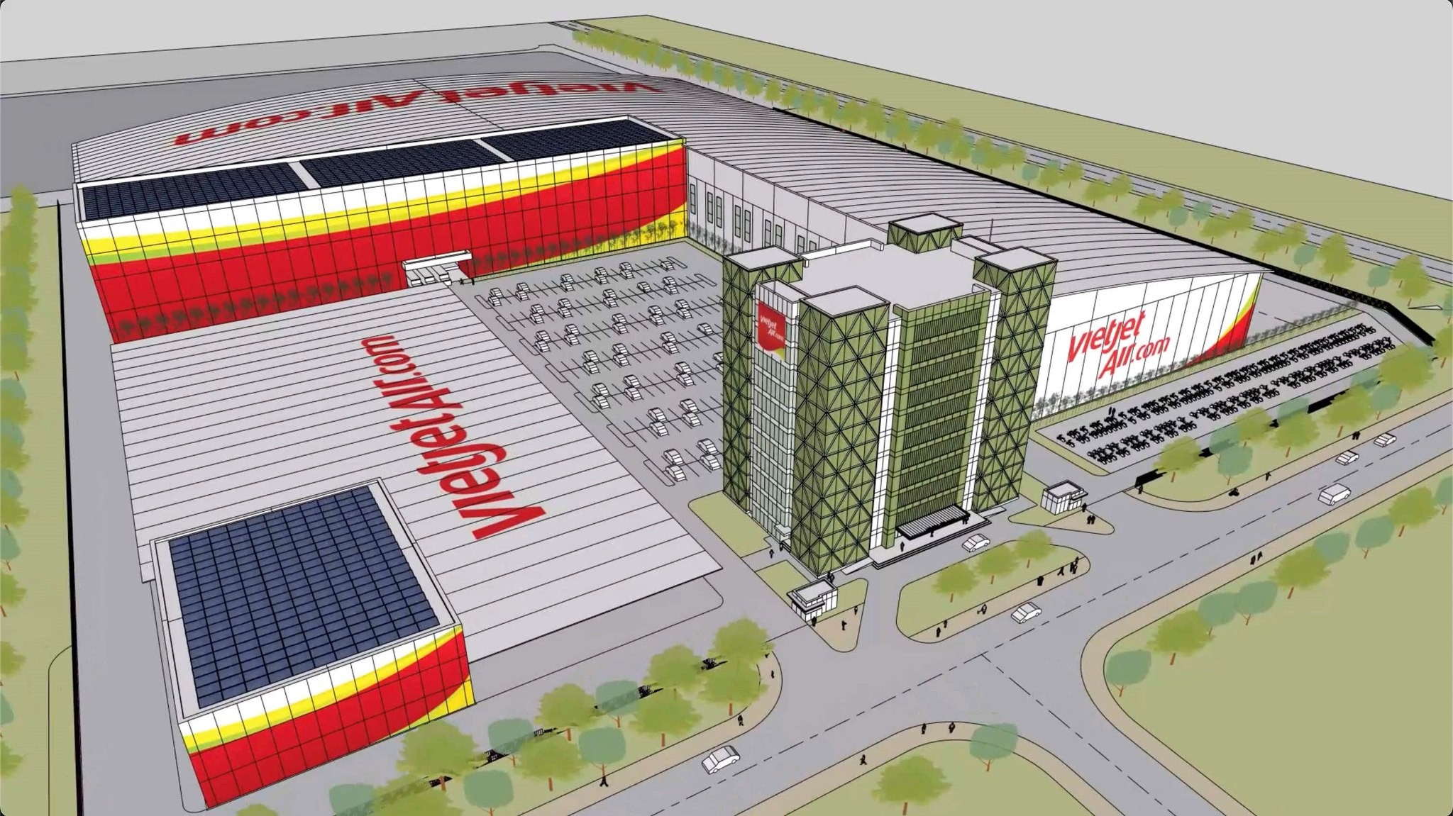  Phối cảnh dự án trung tâm kỹ thuật bảo dưỡng tàu bay tại Cảng hàng không quốc tế Long Thành của Vietjet.