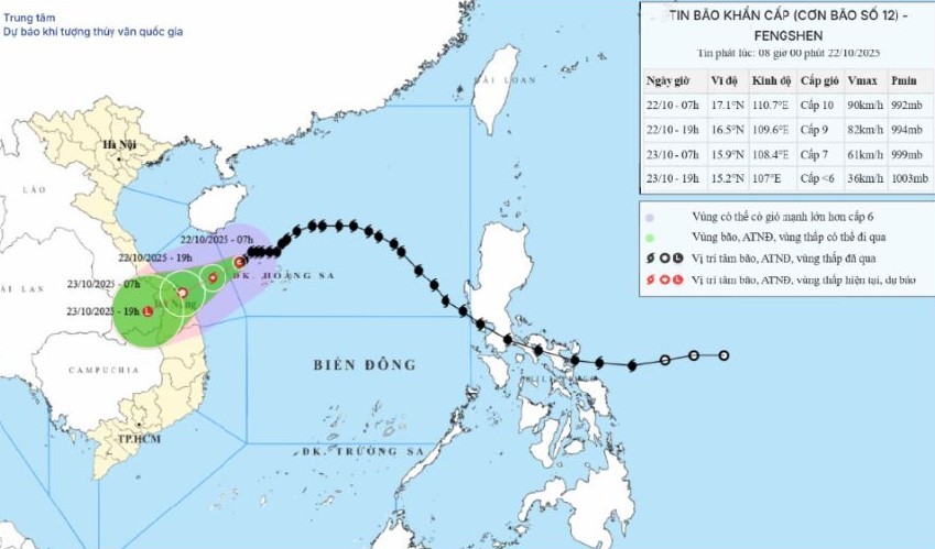Hướng đi của bão số 12. 