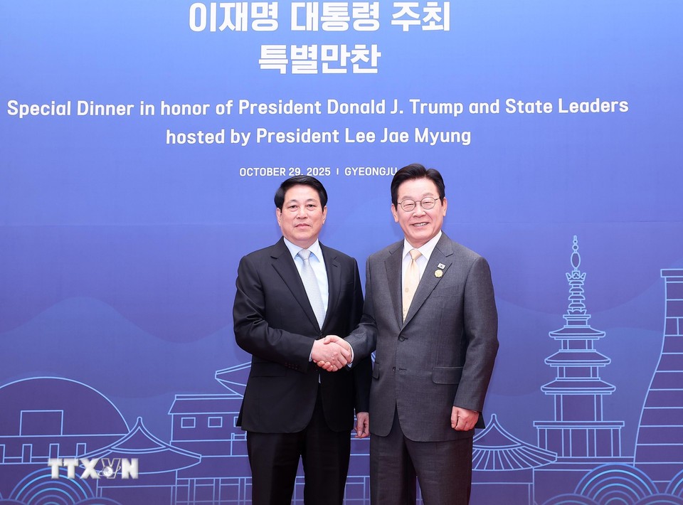 Chủ tịch nước Lương Cường và Tổng thống Hàn Quốc Lee Jae Myung. Ả