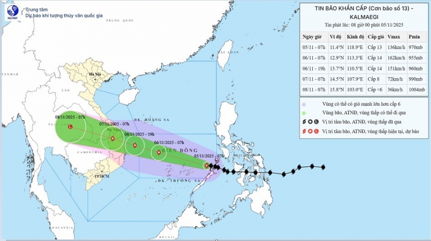 Bão Kalmaegi đi vào Biển Đông trở thãnh cơn bão số 13