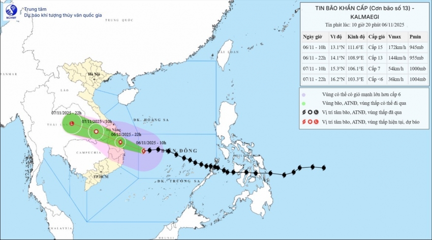Bão số 13 mạnh lên cấp 15, di chuyển nhanh về bờ biển Quy Nhơn