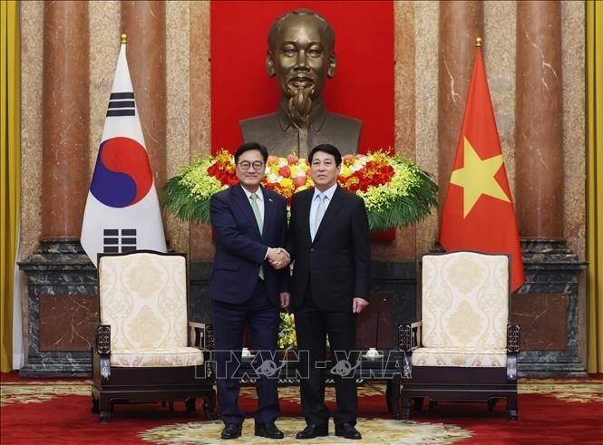 Chủ tịch nước Lương Cường hội kiến Chủ tịch Quốc hội Hàn Quốc