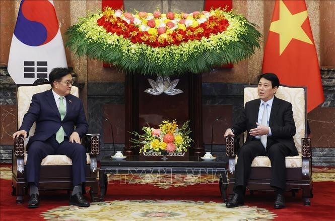 Chủ tịch nước Lương Cường hội kiến Chủ tịch Quốc hội Hàn Quốc