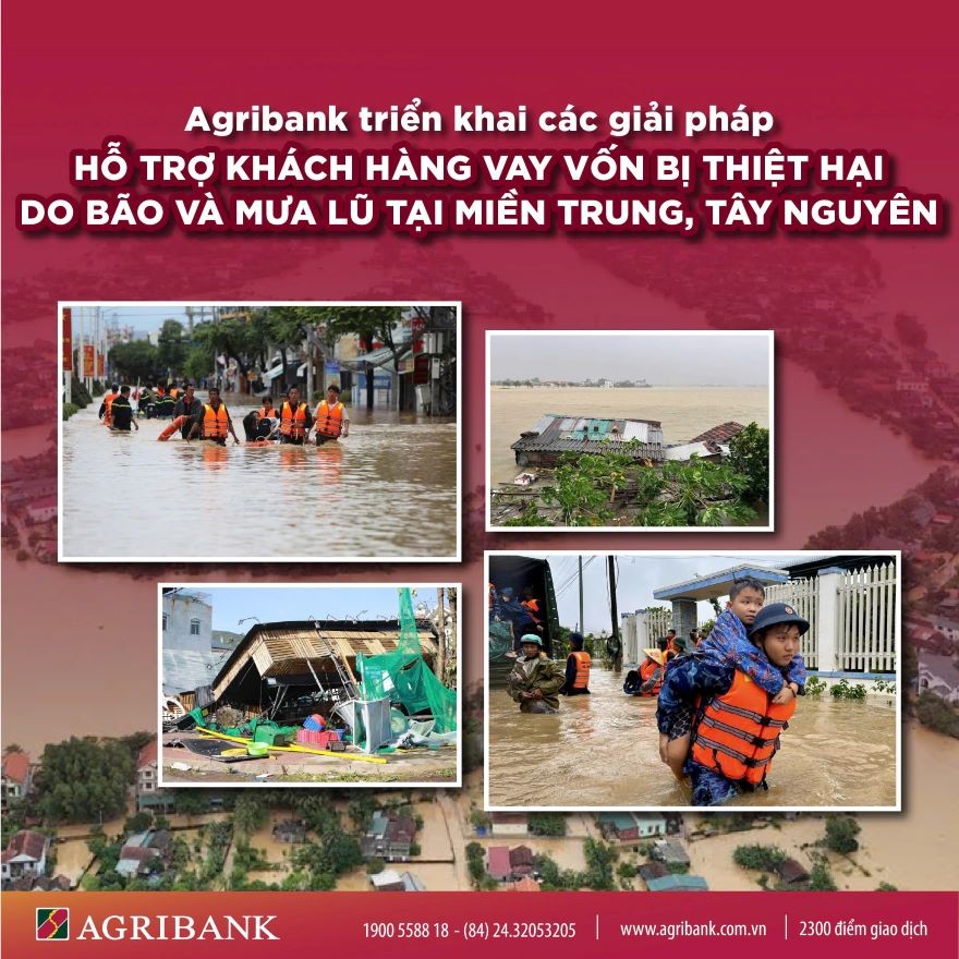 Agribank giảm 2% lãi suất cho vay với khách hàng bị ảnh hưởng bởi bão, lũ