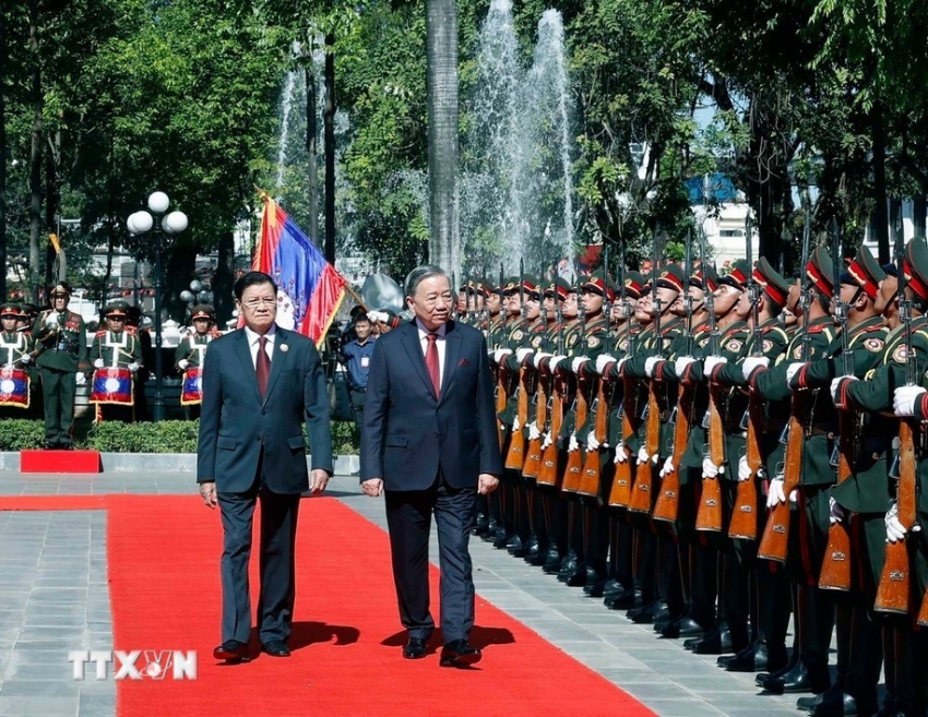 Lễ đón trọng thể Tổng Bí thư Tô Lâm và Phu nhân tại Lào