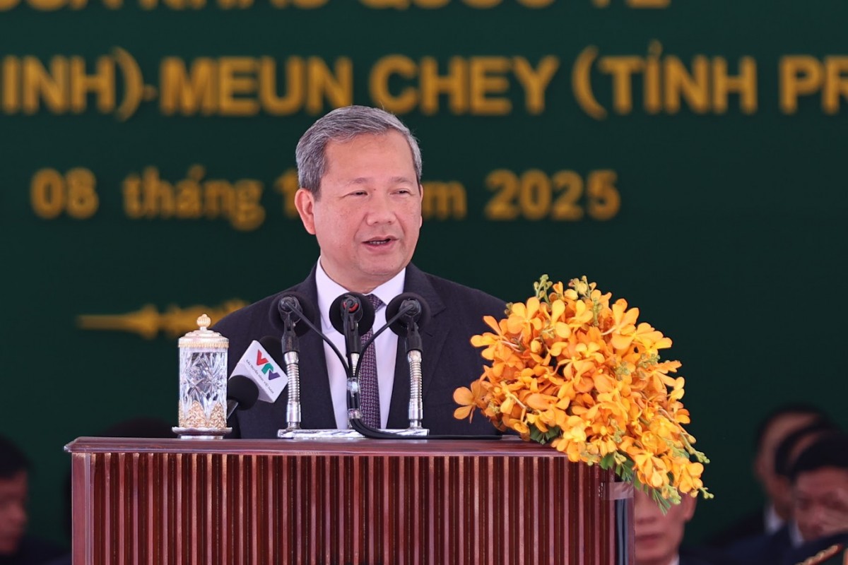 Thủ tướng Vương quốc Campuchia Samdech Thipadei Hun Manet cho rằng việc đưa vào hoạt động chính thức cặp cửa khẩu biên giới quốc tế này là minh chứng rõ nét cho thiện chí, sự thống nhất trong cách làm và quyết tâm hợp tác giữa Campuchia và Việt Nam - Ảnh: VGP