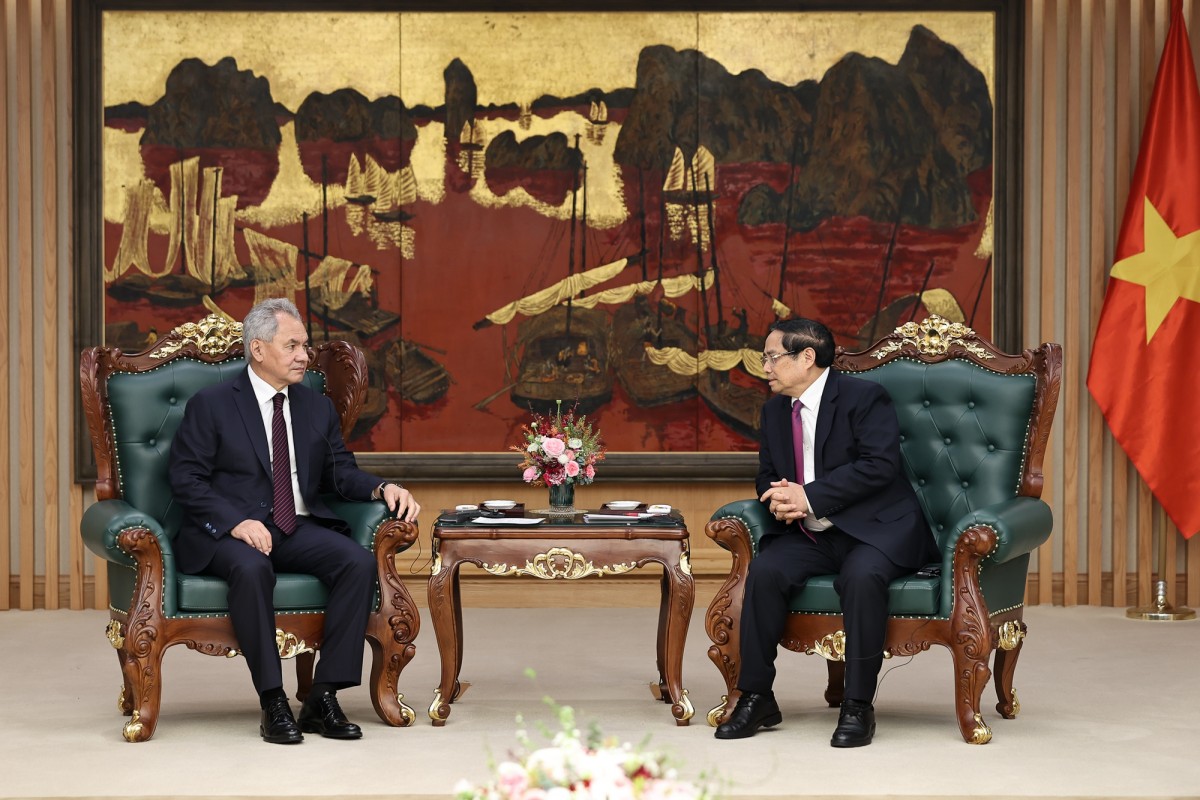 Thủ tướng Chính phủ Phạm Minh Chính và Thư ký Hội đồng An ninh Liên bang Nga Sergey Shoigu đã cùng điểm lại những nét nổi bật trong hợp tác song phương thời gian qua. Ảnh: VGP.