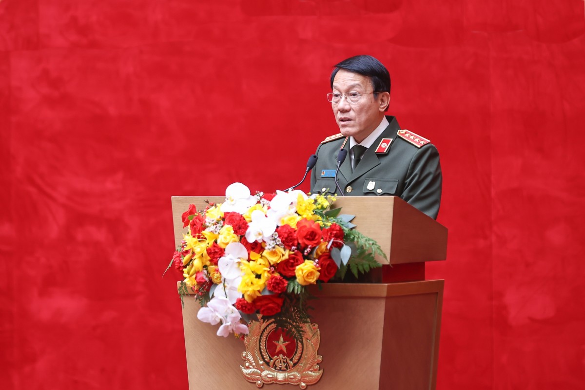 Bộ trưởng Bộ Công an, Đại tướng Lương Tam Quang phát biểu tại hội nghị. Ảnh: VGP.