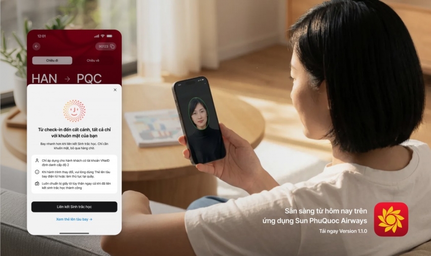 Sun PhuQuoc Airways rút ngắn thủ tục sân bay bằng sinh trắc học