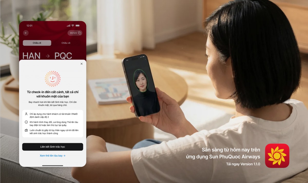 Sun PhuQuoc Airways rút ngắn thủ tục sân bay bằng sinh trắc học