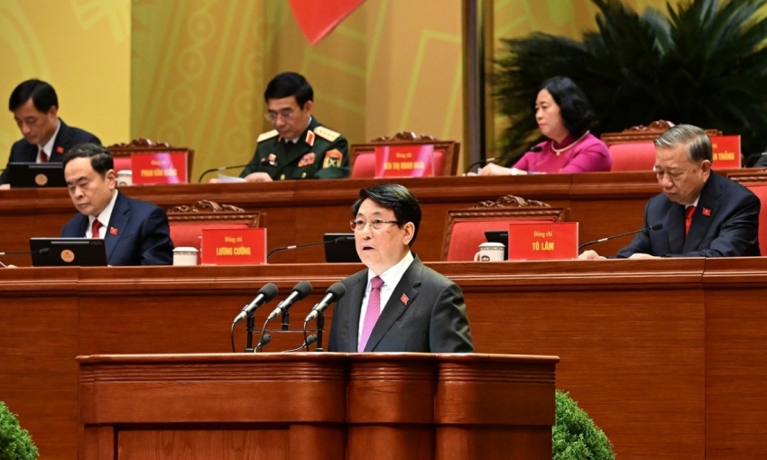 Chủ tịch nước Lương Cường trình bày diễn văn khai mạc Đại hội XIV của Đảng