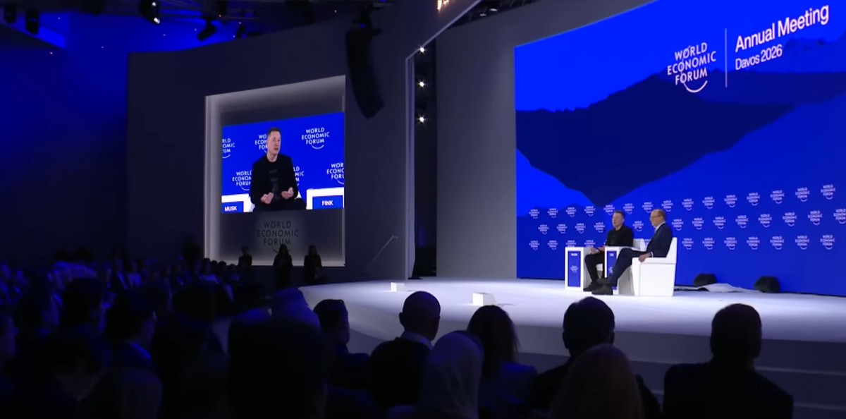 Quang cảnh cuộc phỏng vấn giữa ông Larry Fink và ông Elon Musk. Ảnh chụp màn hình