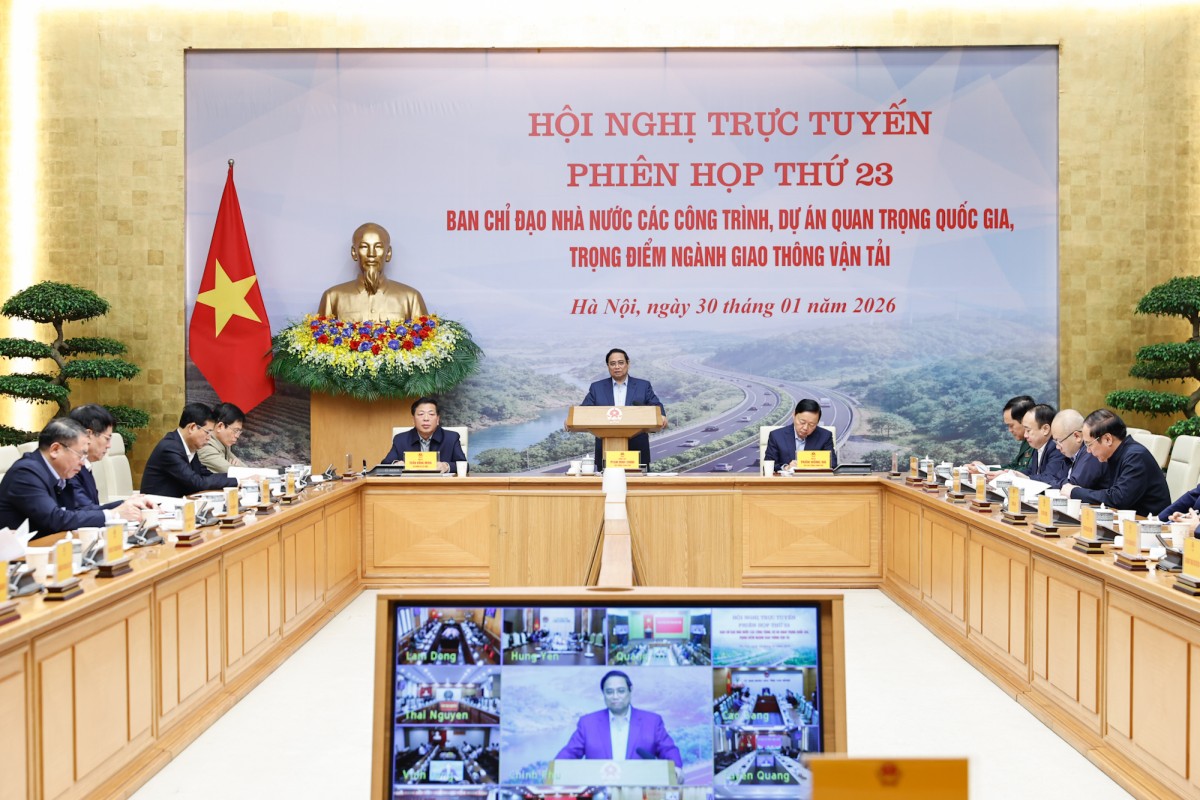 Thủ tướng Phạm Minh Chính, Trưởng Ban Chỉ đạo Nhà nước các công trình, dự án quan trọng quốc gia, trọng điểm ngành GTVT, chủ trì phiên họp thứ 23 của Ban Chỉ đạo - Ảnh: VGP/Nhật Bắc