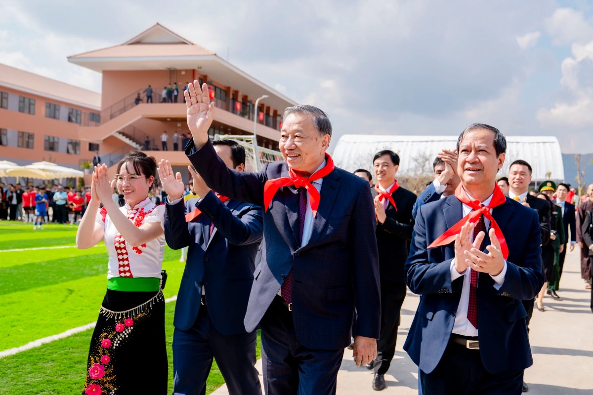 Tổng Bí thư Tô Lâm dự lễ khánh thành trường phổ thông nội trú liên cấp tại Điện Biên