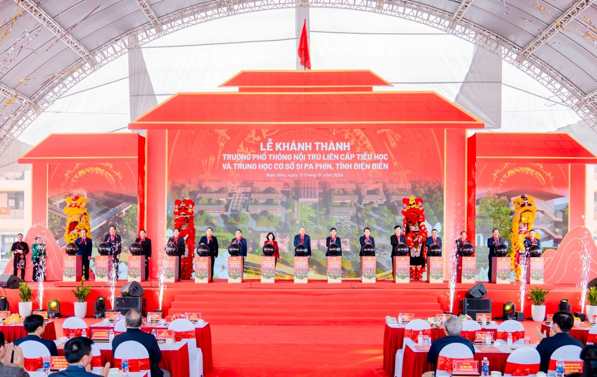 Tổng Bí thư Tô Lâm dự lễ khánh thành trường phổ thông nội trú liên cấp tại Điện Biên