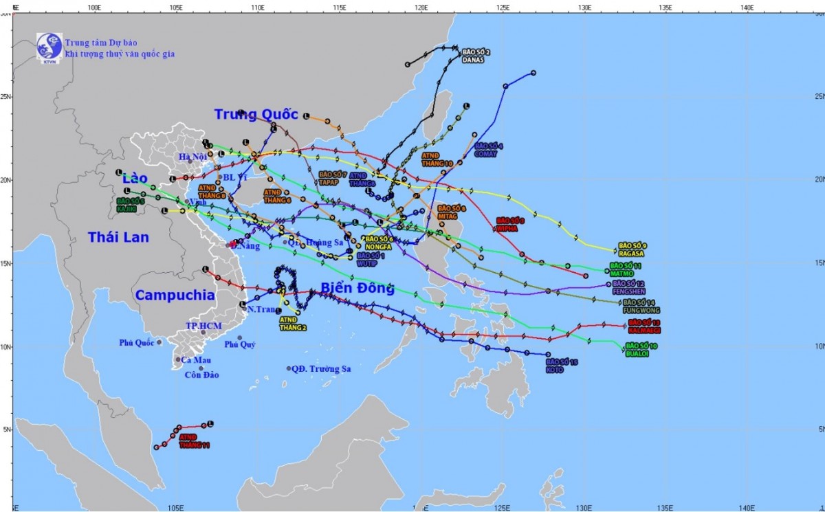 Đường đi của bão và ATNĐ trên Biển Đông trong năm 2025 Đường đi của bão và ATNĐ trên Biển Đông trong năm 2025