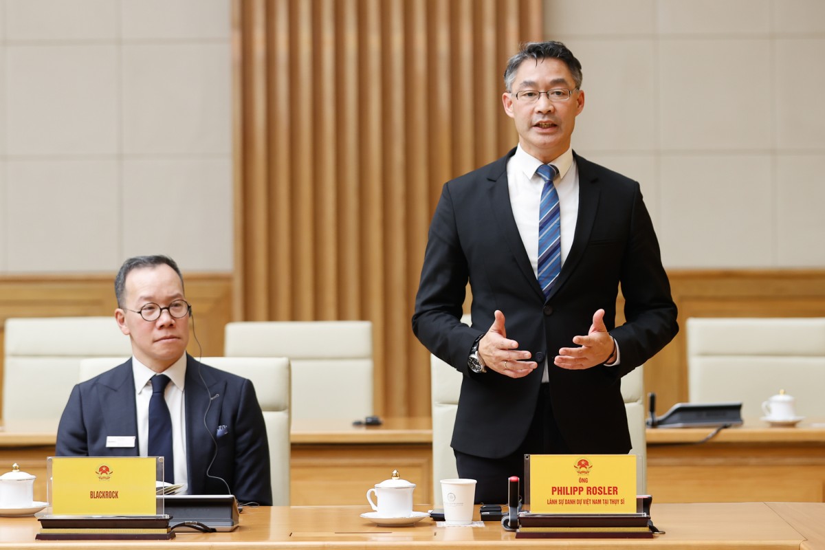 Tiến sĩ Philipp Rösler, Chủ tịch Diễn đàn Kinh tế Thụy Sĩ – Việt Nam phát biểu - Ảnh: VGP