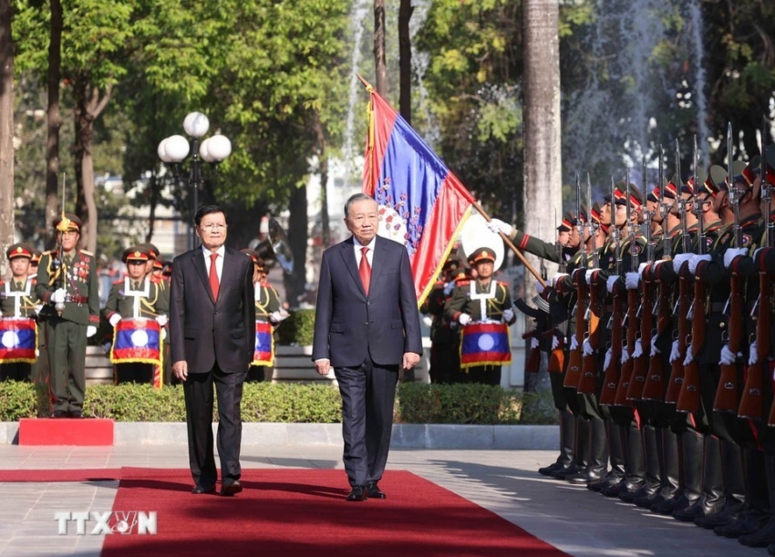 Lễ đón trọng thể Tổng Bí thư Tô Lâm tại Vientiane, Lào