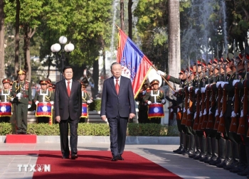 Lễ đón trọng thể Tổng Bí thư Tô Lâm tại Vientiane, Lào