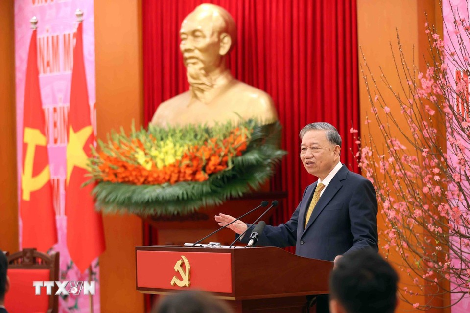 Tổng Bí thư Tô Lâm phát biểu tại buổi gặp mặt.
