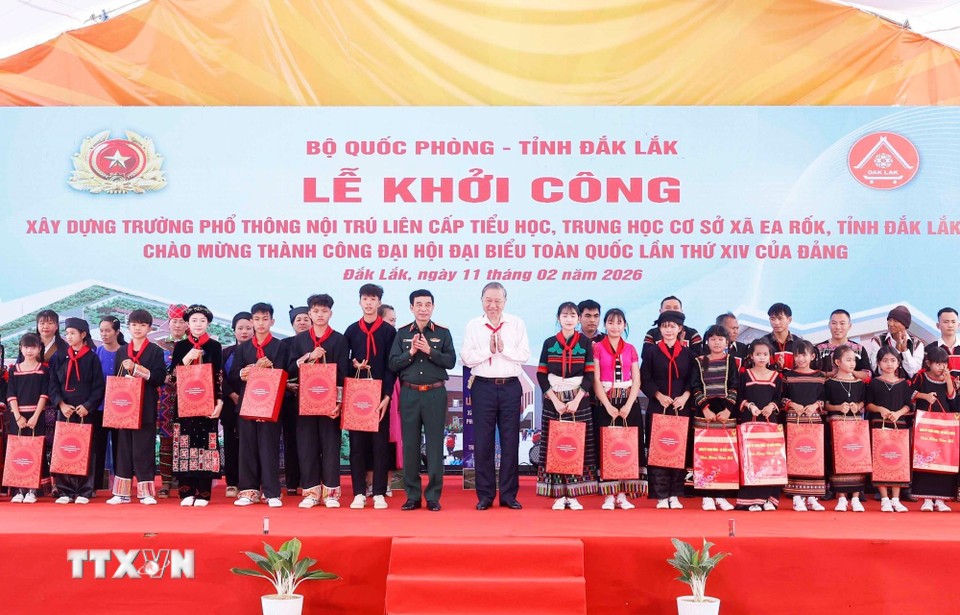 Tổng Bí thư Tô Lâm dự lễ khởi công Trường Phổ thông nội trú liên cấp tại xã Ea Rốk, Đắk Lắk