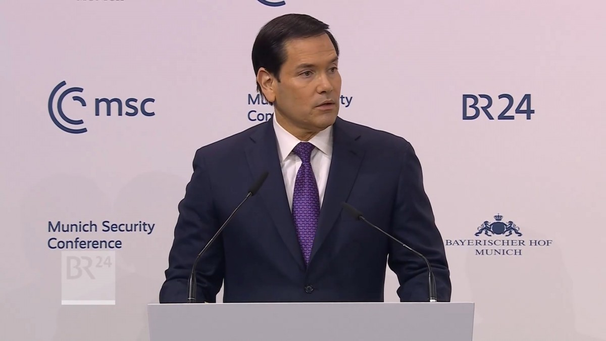 Ngoại trưởng Mỹ Marco Rubio tại Hội nghị An ninh Munich. Ảnh chụp màn hình
