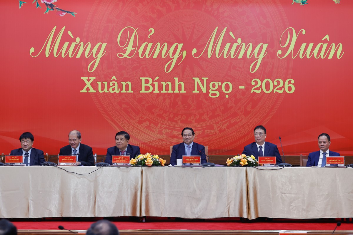 Thủ tướng Phạm Minh Chính tới thăm, làm việc tại Viện Hàn lâm Khoa học và Công nghệ Việt Nam. Ảnh: VGP.