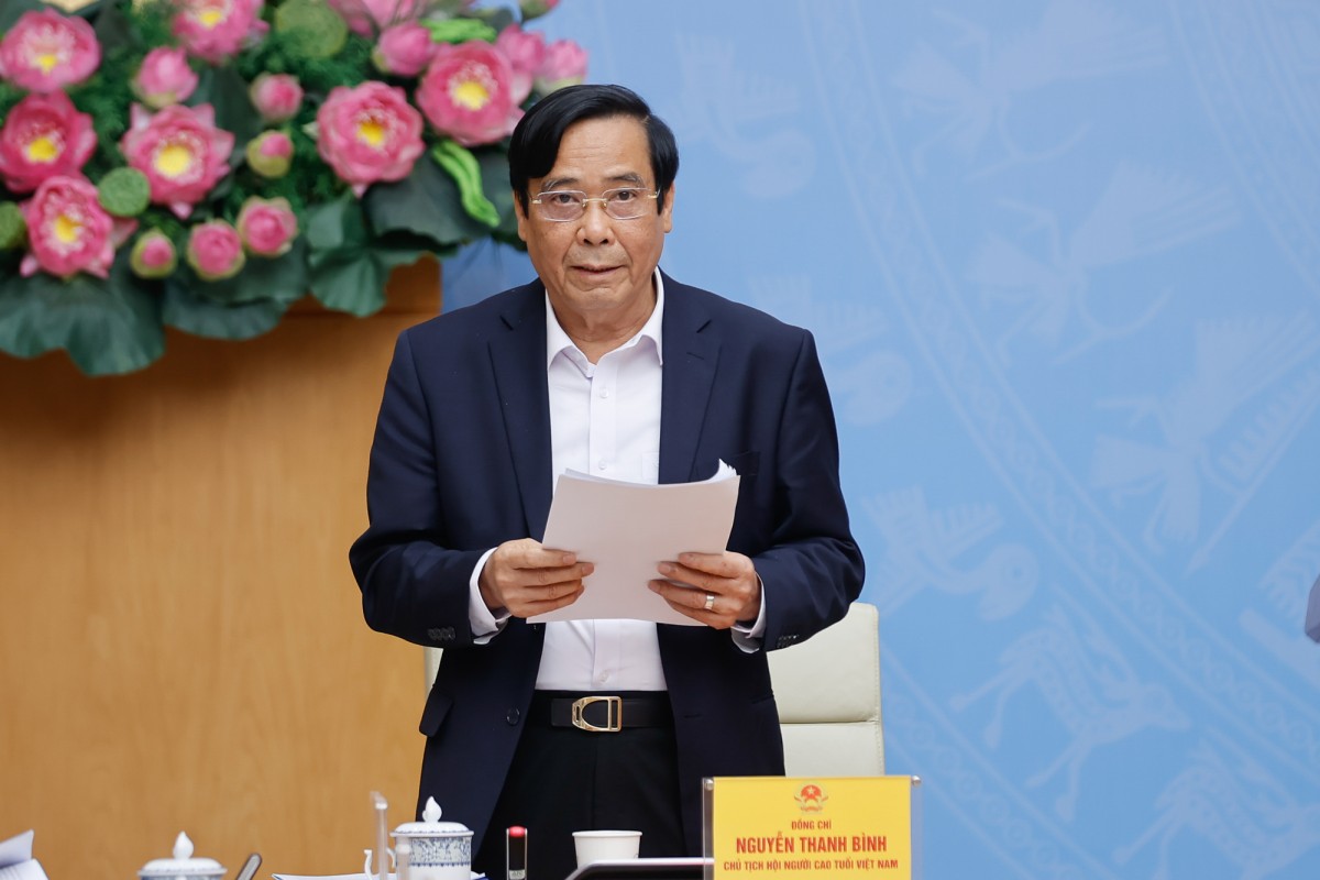 Chủ tịch Hội Người cao tuổi Việt Nam Nguyễn Thanh Bình phát biểu. Ảnh: VGP.